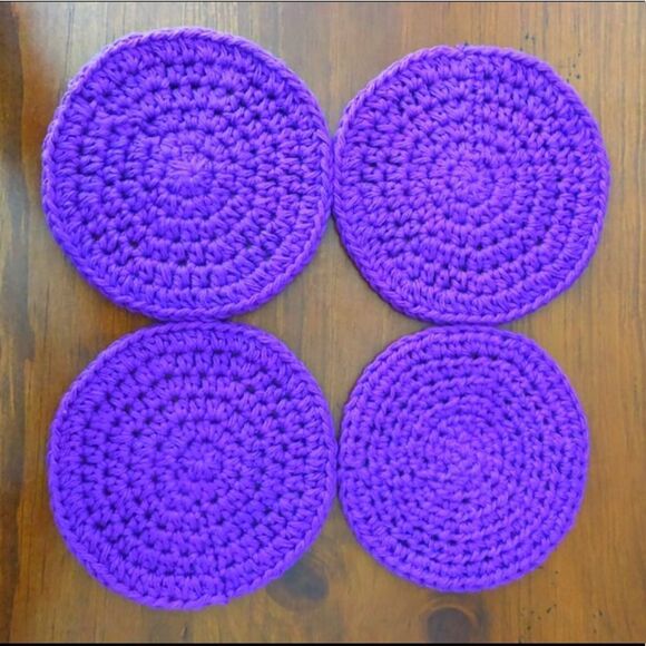 Handmade Crochet Table Coasters Purple One Set of 4 - Picture 1 of 7